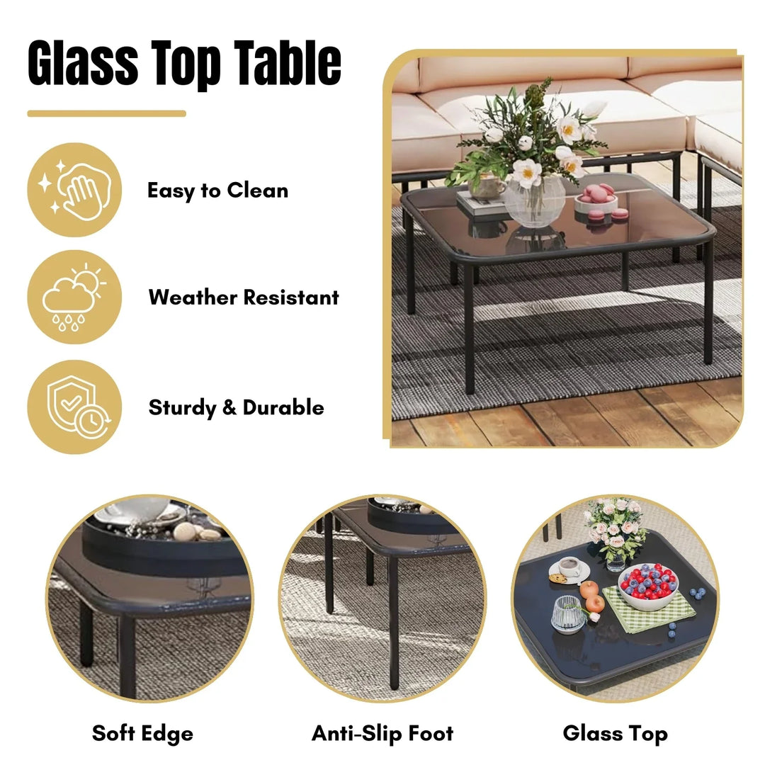 Eliana L-Shaped Rope Woven Outdoor Sofa Set (Beige & Cream)