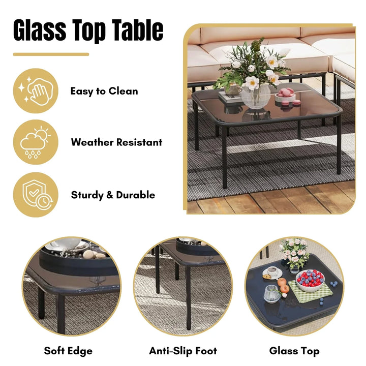 Eliana L-Shaped Rope Woven Outdoor Sofa Set (Beige & Cream)