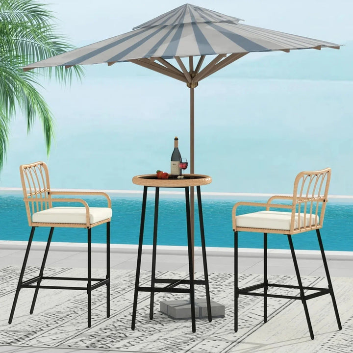 Yolande Outdoor Rattan Wicker Bar Set with Round Table