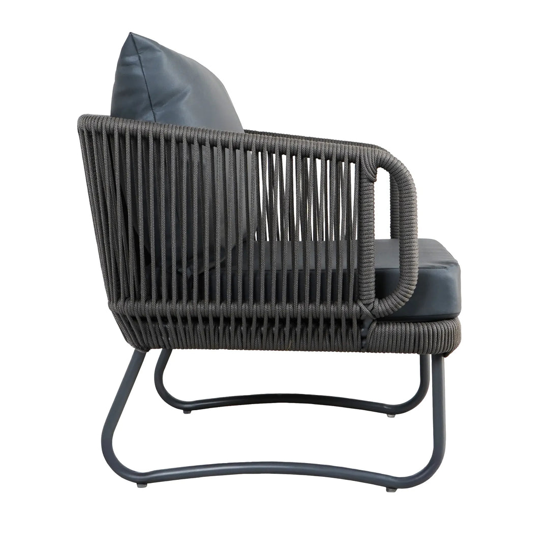 Castolo Outdoor Garden Balcony Sofa Set 3 Seater, 2 Single Seater 1 Ottoman and 1 Center Table Set Braid & Rope (Grey)