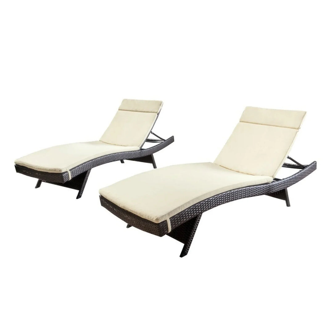 Rong All-Weather Rattan Wicker Outdoor Chaise Lounge Chair Set of 2