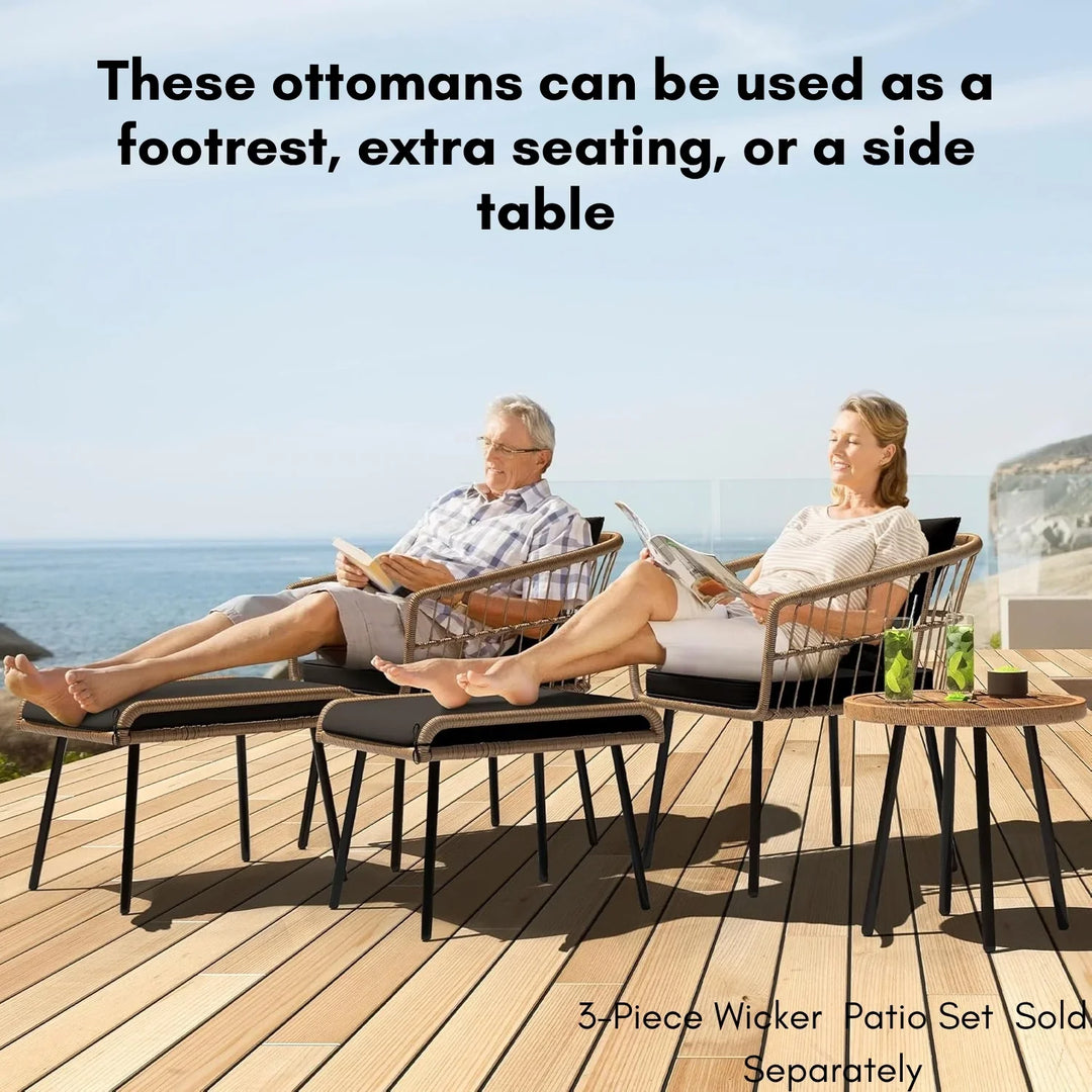 Jivanshi Set of 2 Wicker Ottomans, Multipurpose Outdoor Furniture