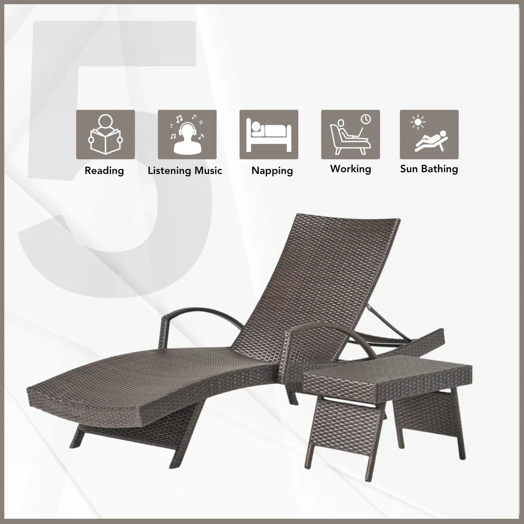 Tanirika Outdoor All-Weather HDPE Wicker Rattan Sunlounger Recliner with Side Table