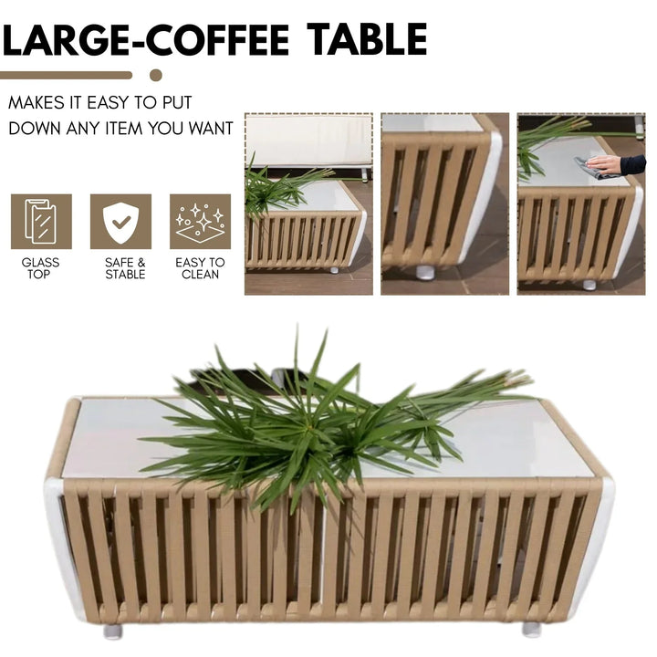 Suyin All-Weather Rope 4- Seater Sofa Set With Glass Top Table