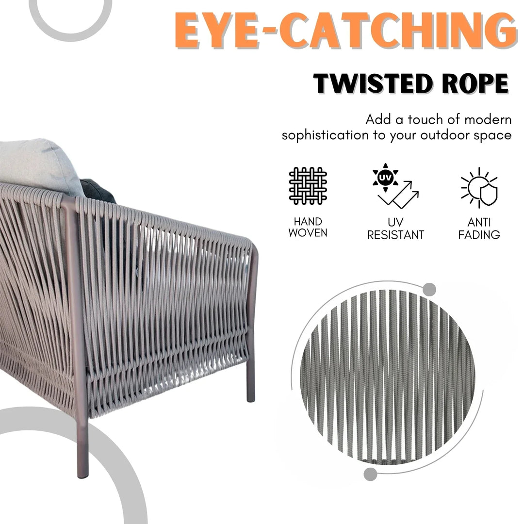 Krisha Outdoor 5 Seater Rope Patio Sofa Set with Center Table and Side Table