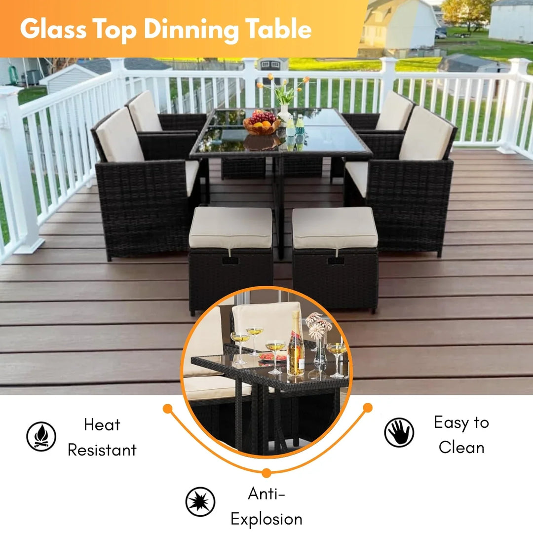 Tavisha 9-Piece Outdoor Patio Rattan Dining Set