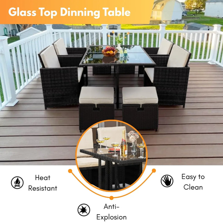 Tavisha 9-Piece Outdoor Patio Rattan Dining Set