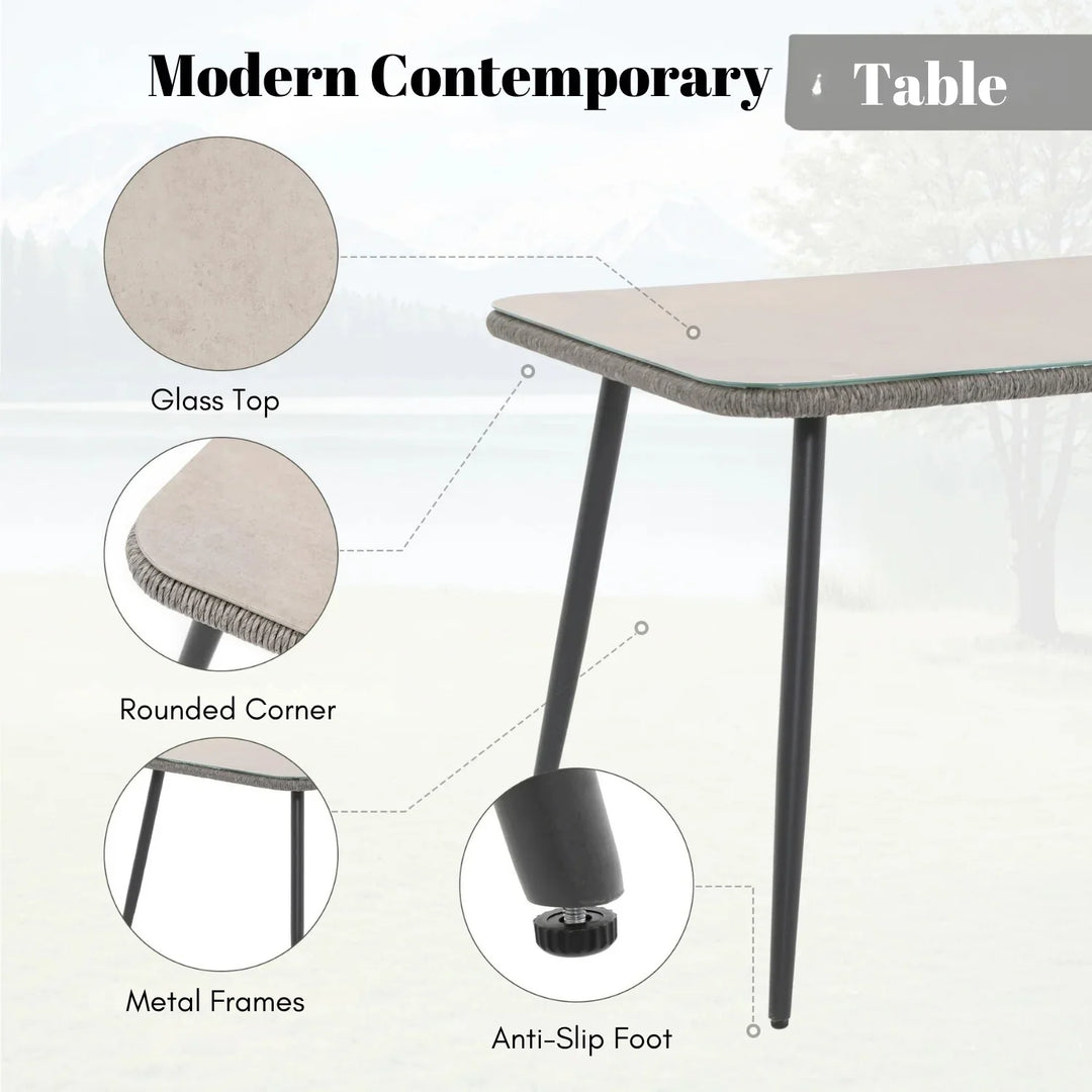 Lopa 7-Piece Outdoor Patio Dining Set with Rope Chairs & Glass Top Table