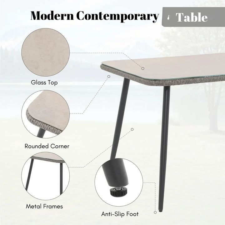 Lopa 7-Piece Outdoor Patio Dining Set with Rope Chairs & Glass Top Table