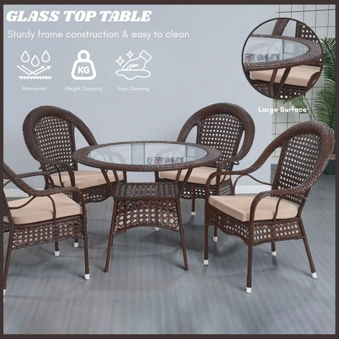Balqis Outdoor All-Weather Resistant Rattan Wicker 5-Piece Dining Set