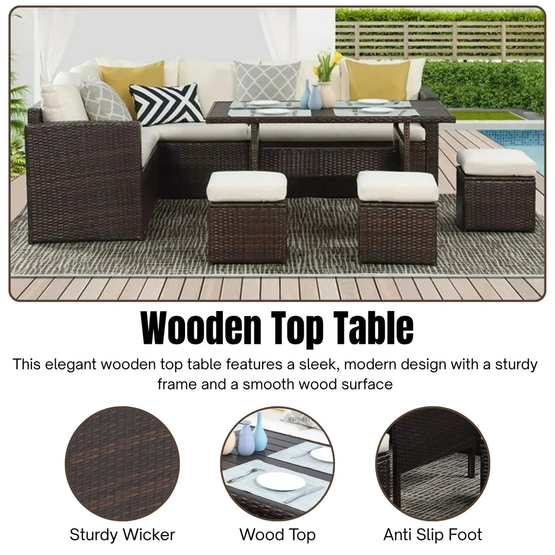 Raffaella 6-Pieces L-Shape Patio Rattan Dining Set