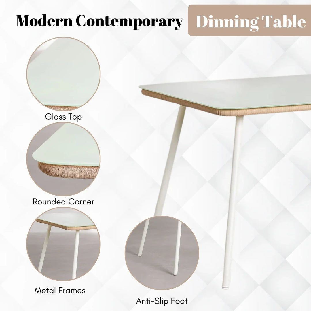 Alejandra 5-Piece Outdoor Patio Dining Set With Rattan Chairs & Glass-Top Table