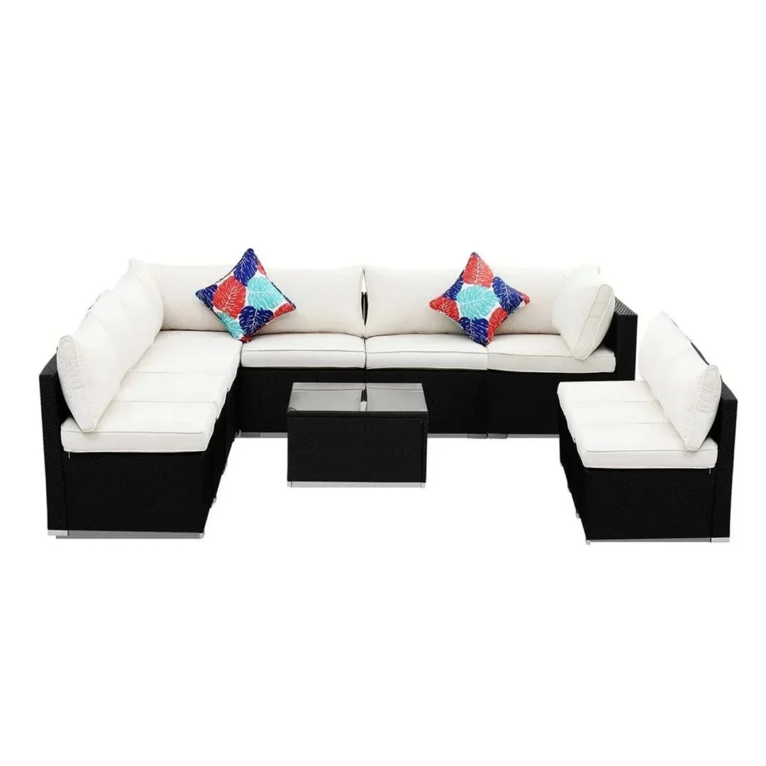 Ranya Outdoor Garden Conversation Sofa Set (Black/Off-White)