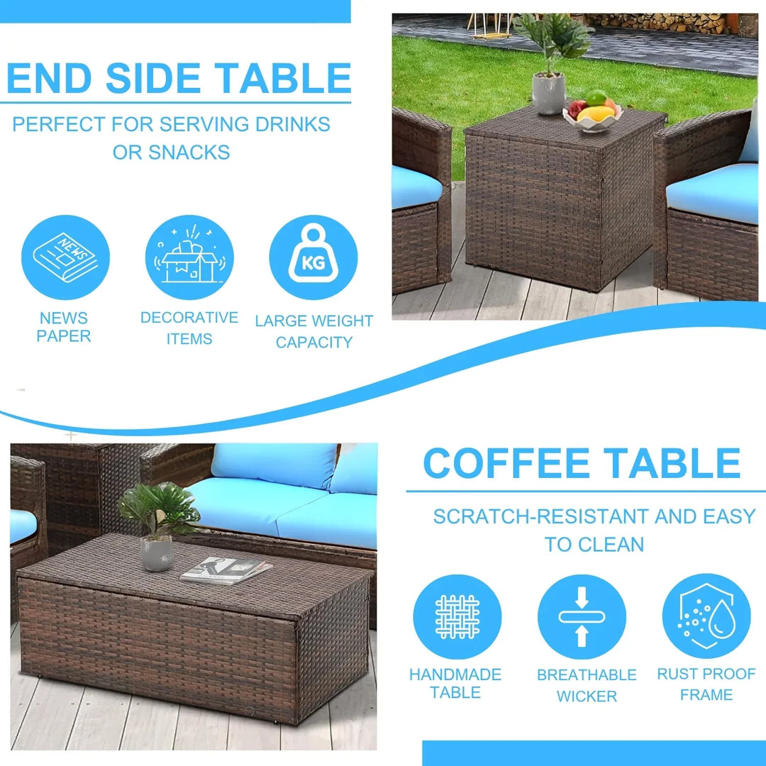 Radhani Outdoor 7-Seater Wicker Sectional Sofa Set