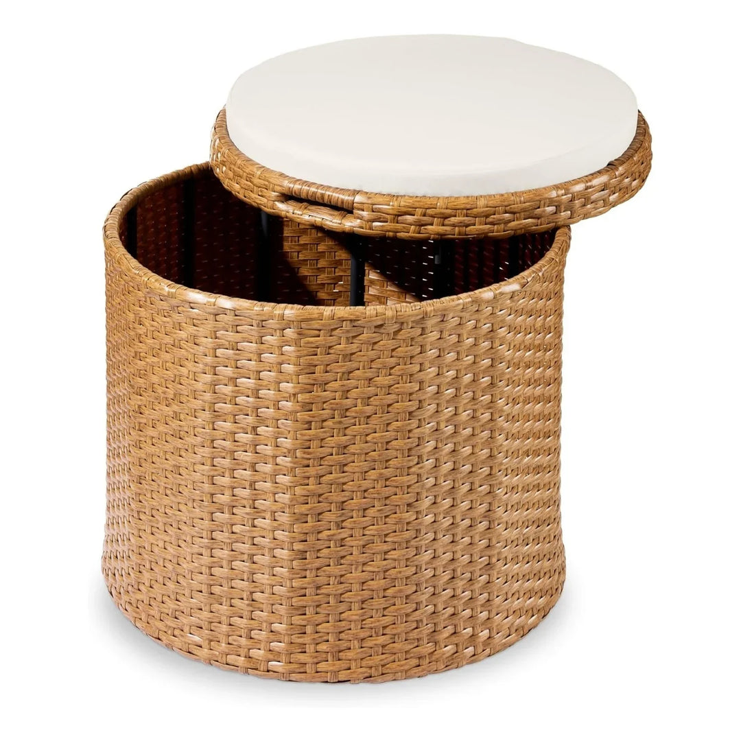 Round Wicker Ottoman for Patio & Backyard