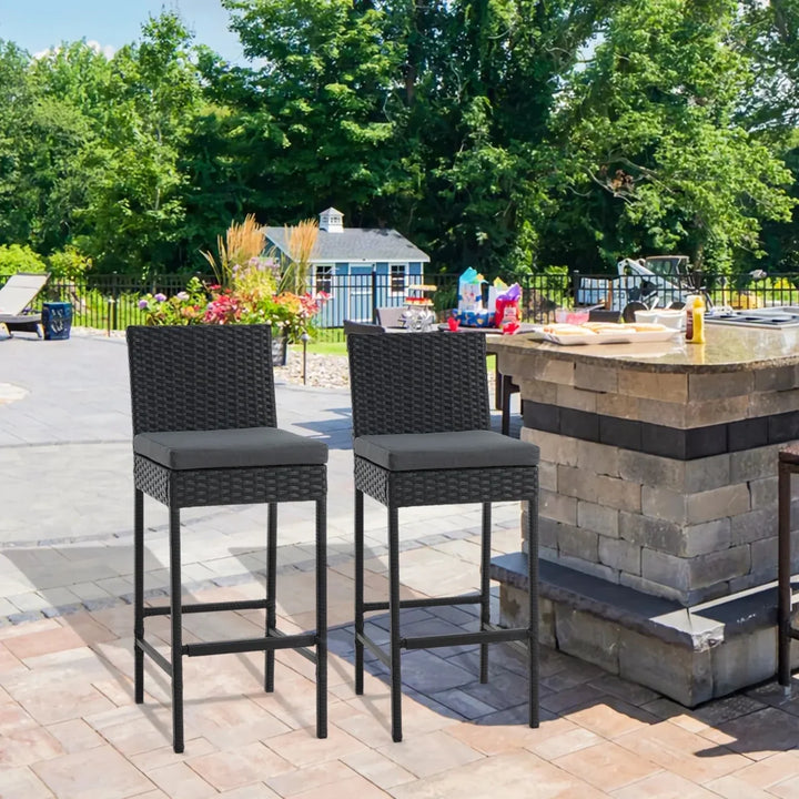 Thekla Outdoor Rattan Wicker Bar Chairs Set of 2