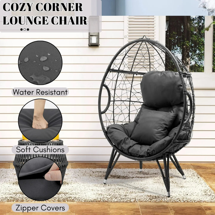 Zahida Outdoor All-Weather Wicker Egg Chair (Grey)
