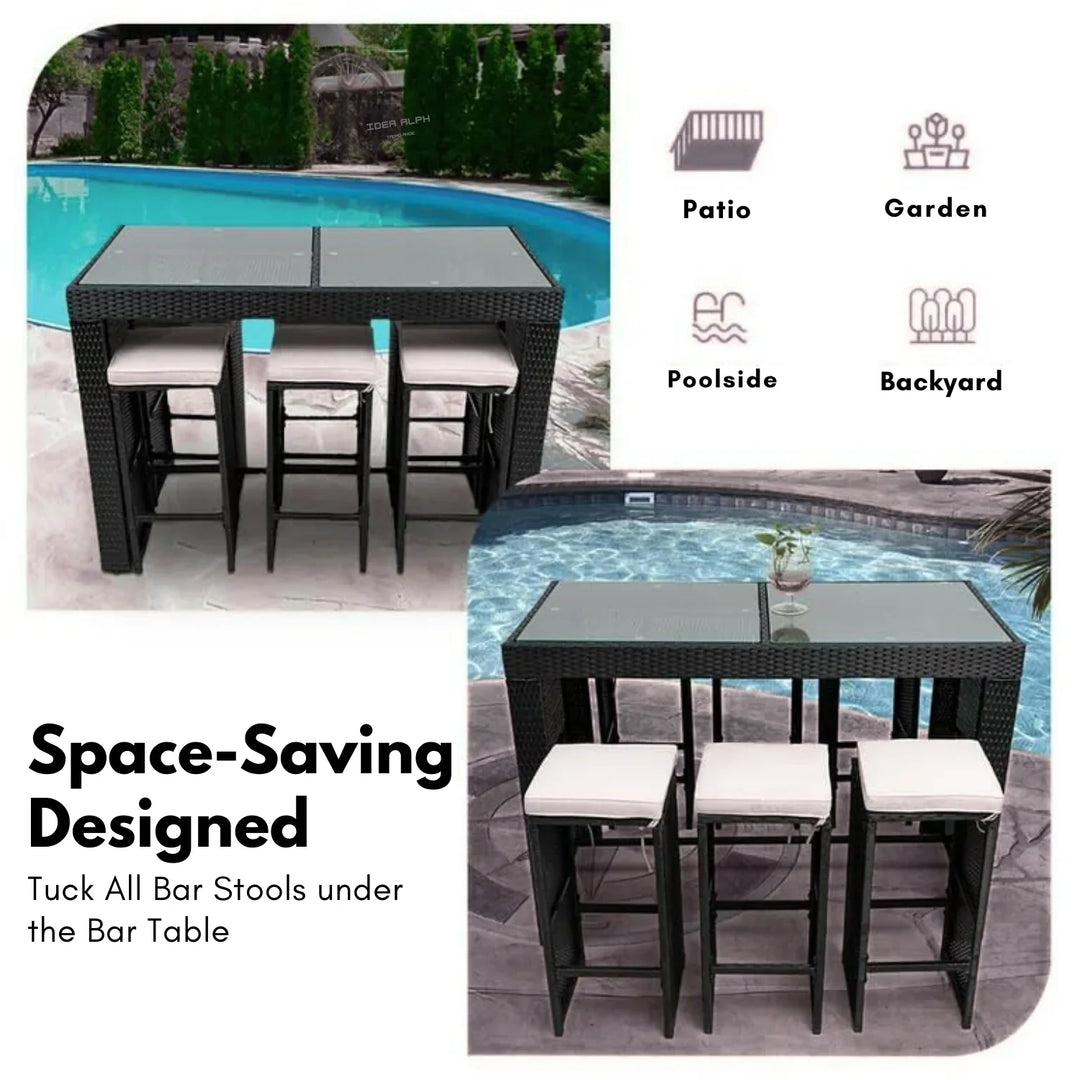 Ayana 7-Piece Outdoor Rattan Wicker Bar Set with Glass Top Table