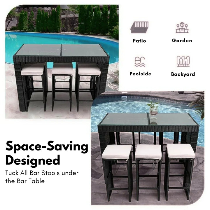 Ayana 7-Piece Outdoor Rattan Wicker Bar Set with Glass Top Table