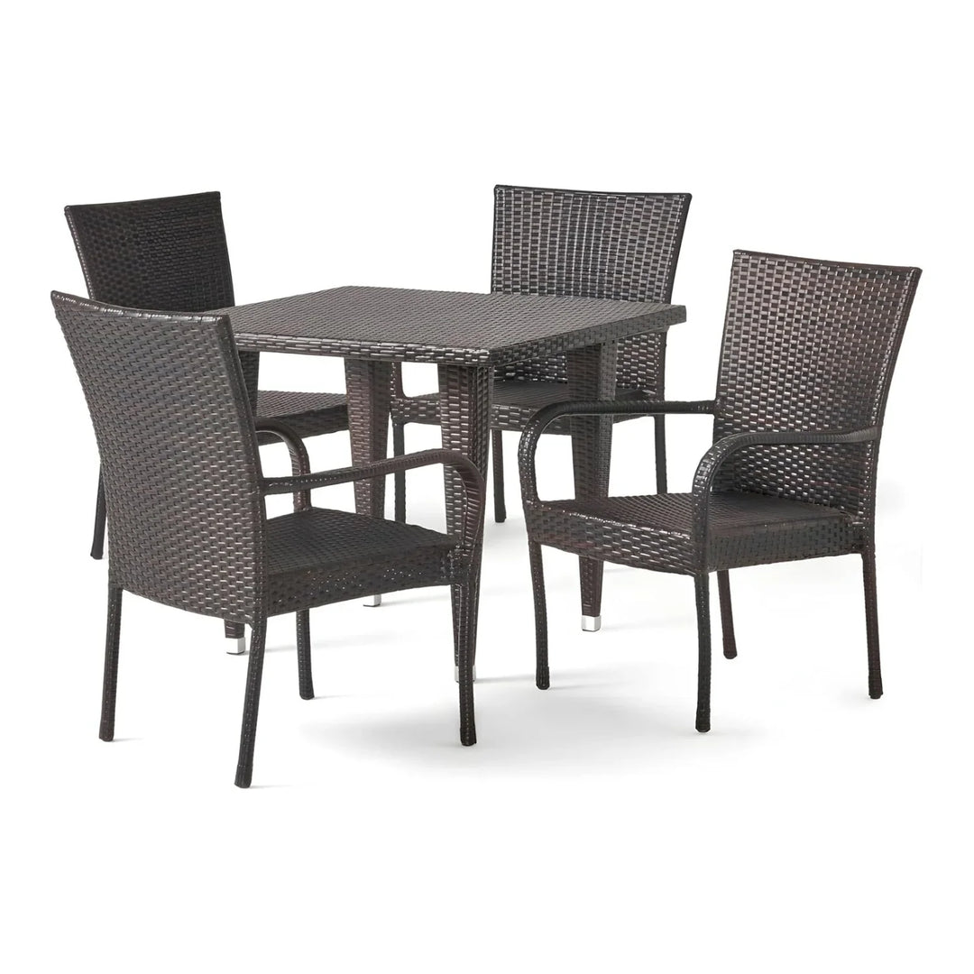 Elham Outdoor All-Weather Resistant Rattan Wicker 5-Piece Dining Set (Dark Brown)