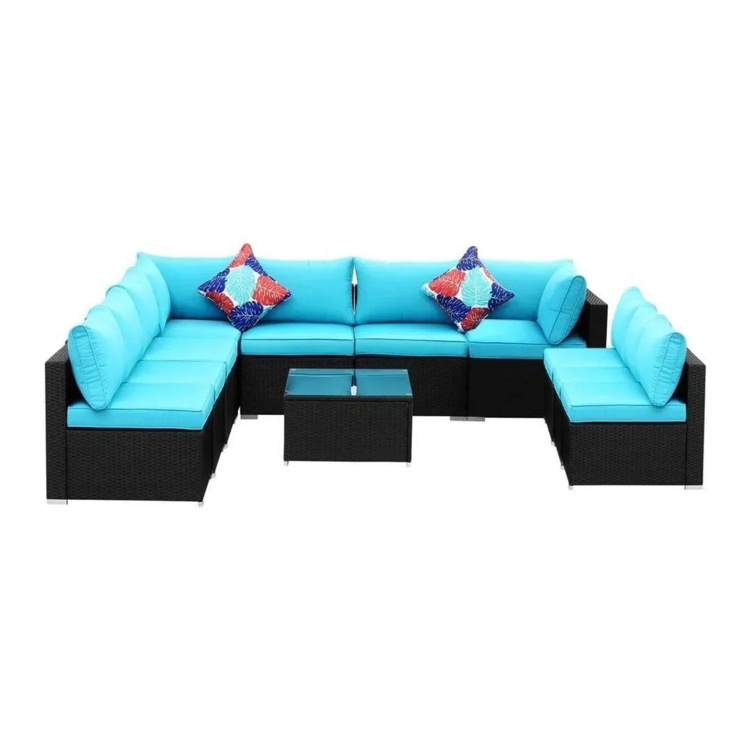 Warda Outdoor Garden Conversation Sofa Set (Black/Sky-Blue)