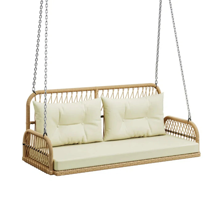 Muna Outdoor Beige Rattan Wicker Two Seater Sofa Swing