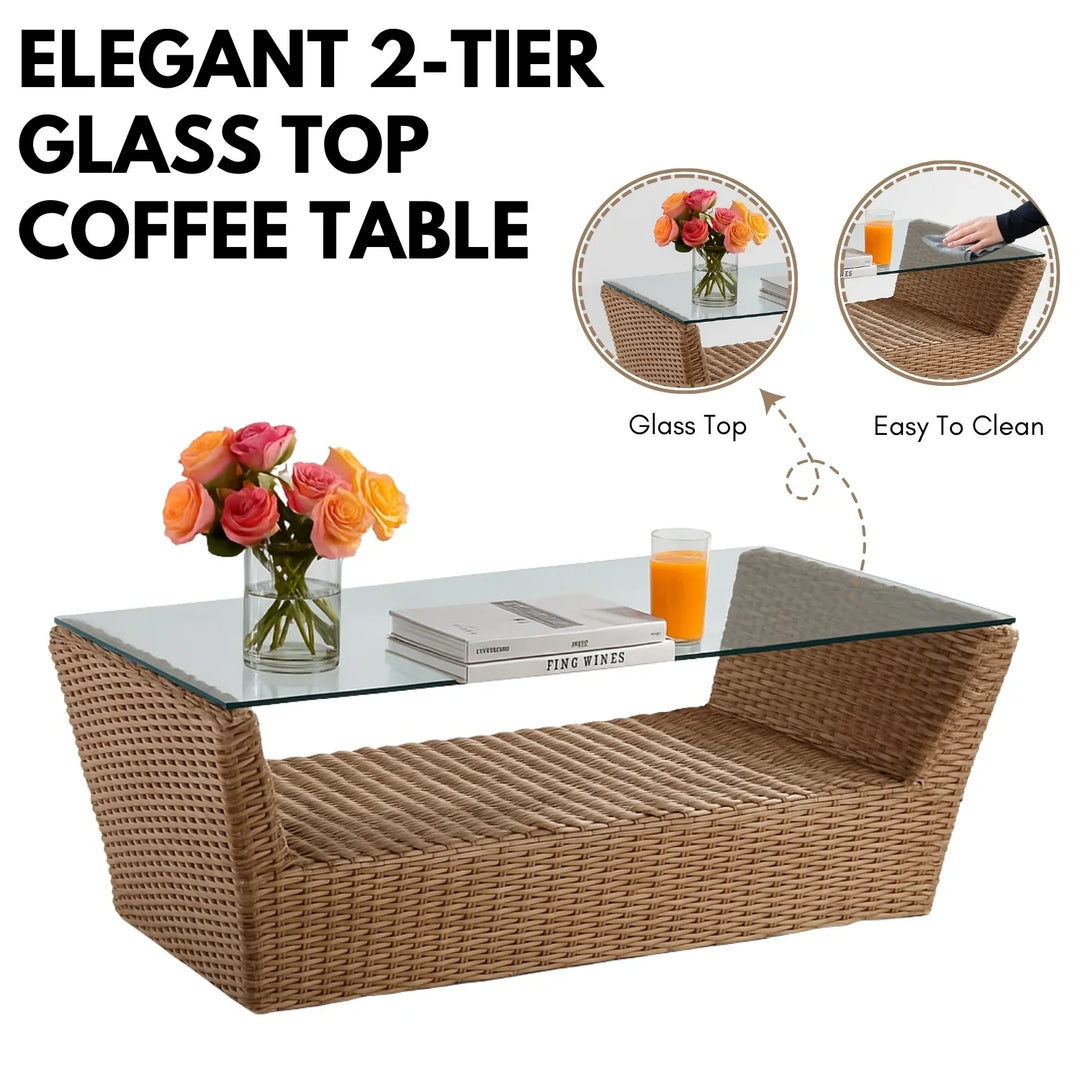 Patricia 5-Piece Outdoor Wicker Sofa Set With 2-Tier Glass Top Tables