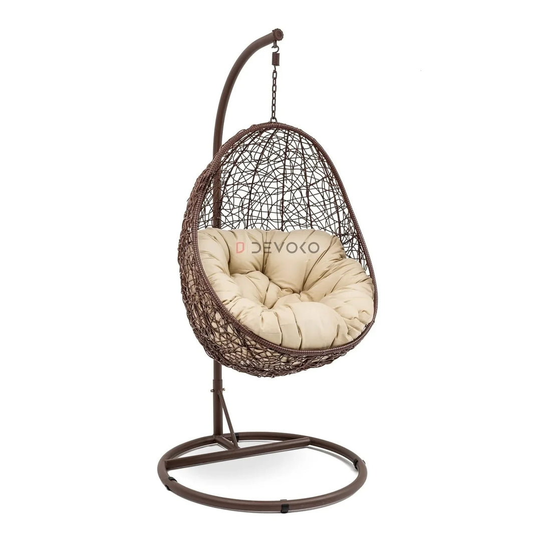 Single Seater Rattan & Wicker Swing (Brown & Cream)