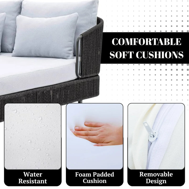 Elvira Outdoor Grey Rope Patio Daybed with Comfortable White Cushion