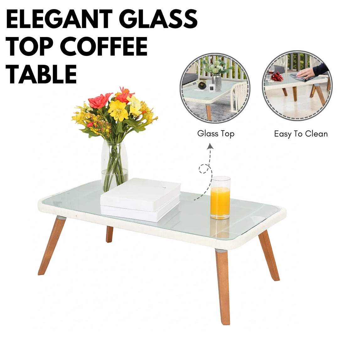 Vada Outdoor Rope 4-Piece Sofa Set (White & Grey)