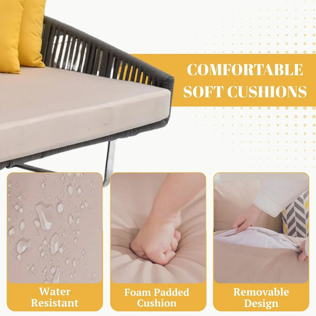 Clarisse Outdoor Grey Rope Patio Daybed with Comfortable Cream Cushion