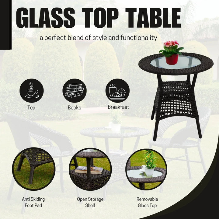 Sumaya 3-Piece Outdoor Rattan Wicker Patio Bistro Set