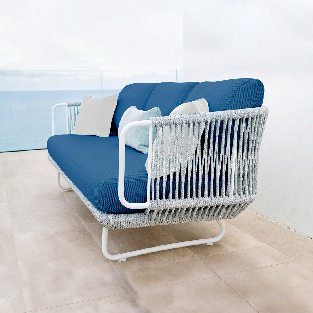 Astoir Outdoor Garden Balcony Sofa Set 3 Seater , 2 Single Seater and 1 Center Table Set Braid & Rope (Grey-Blue)