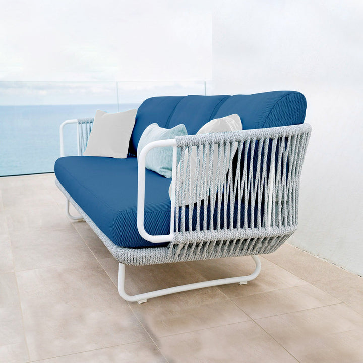 Astoir Outdoor Garden Balcony Sofa Set 3 Seater , 2 Single Seater and 1 Center Table Set Braid & Rope (Grey-Blue)