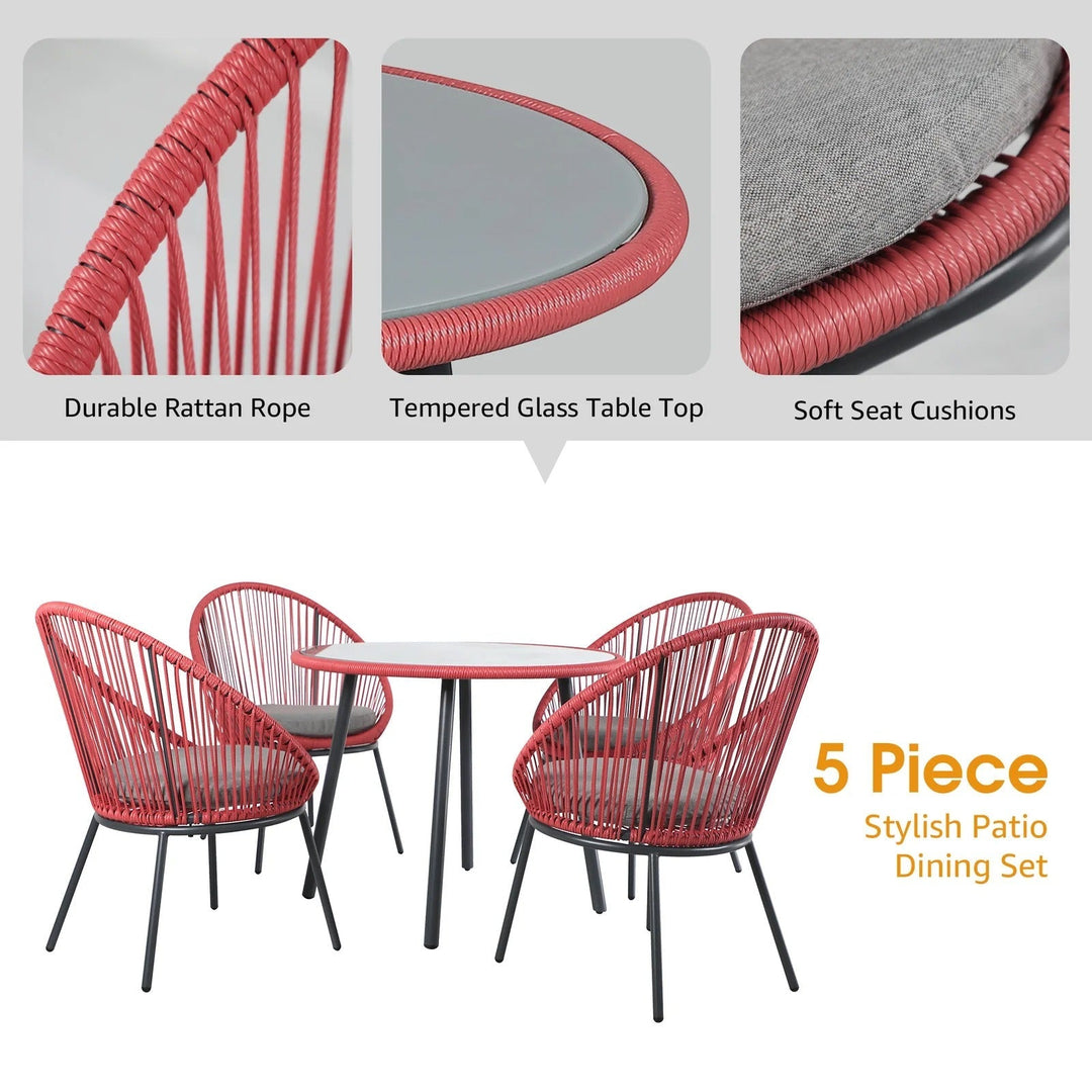 Swoosh Patio Seating Set 4 Chairs and 1 Table Set (Light Red)