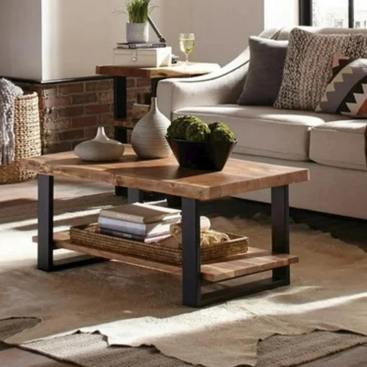 Samira 2-Tier Natural Wood Top Center Table