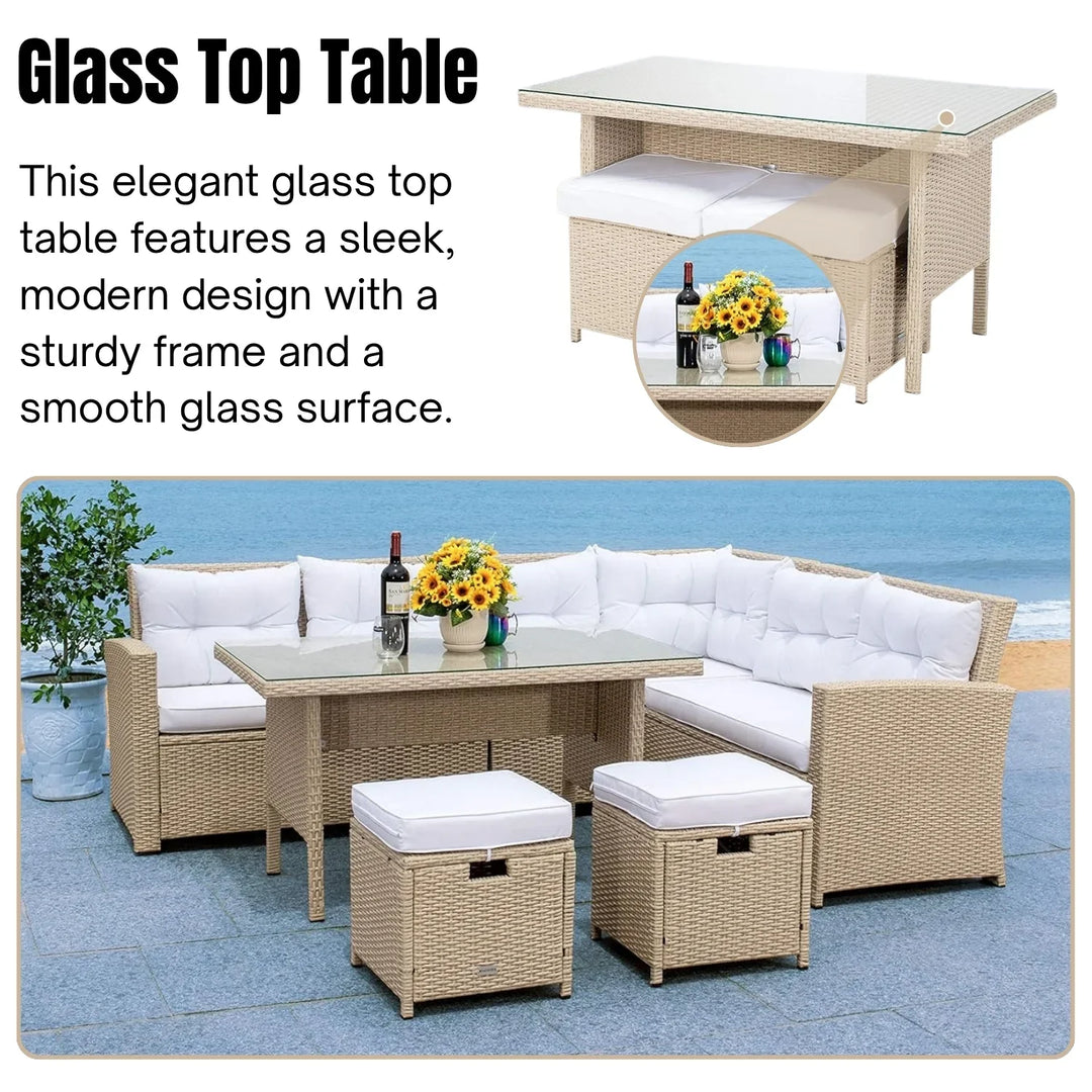 Tereza 5-Piece Wicker Patio Conversation Set (Beige/White)