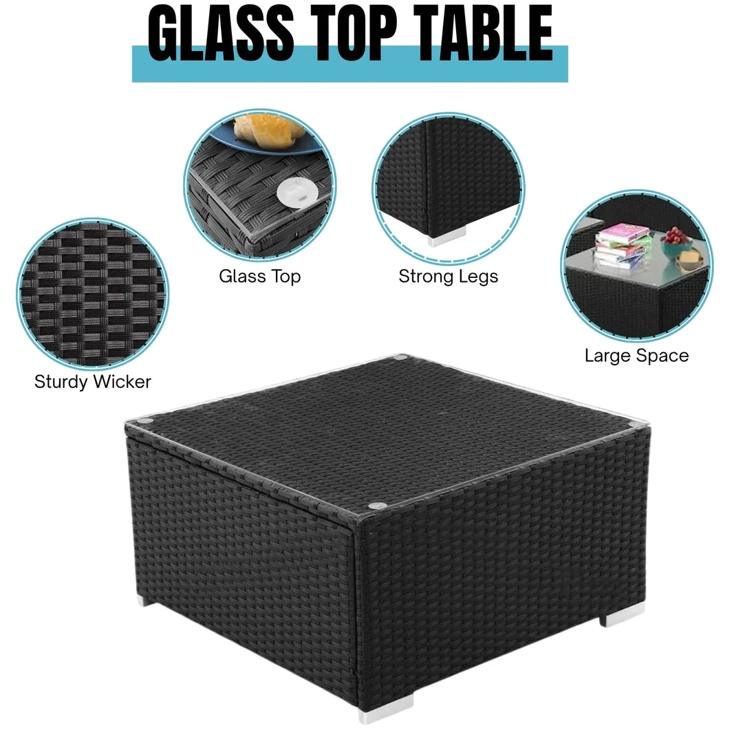 Meili 6-Piece Outdoor Wicker Sofa Set (Black/Sky-Blue)