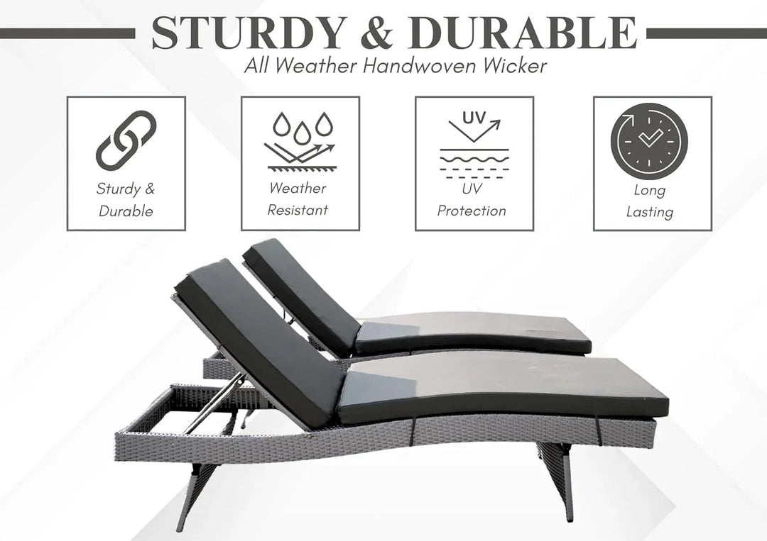 Akira All-Weather HDPE Wicker Outdoor Chaise Lounge Chair Set of 2