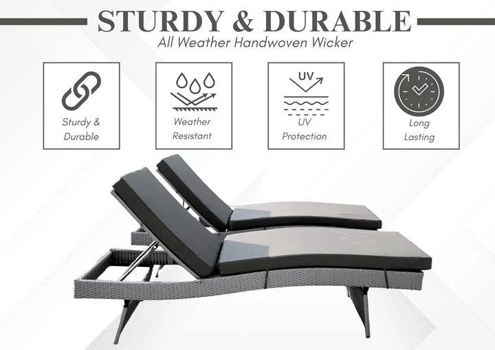 Akira All-Weather HDPE Wicker Outdoor Chaise Lounge Chair Set of 2