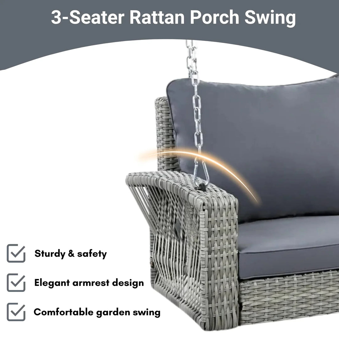 Isolde Outdoor Large HDPE Wicker 3-Person Porch Swing