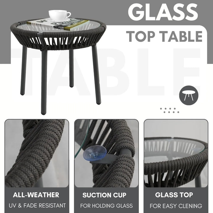 Nerida Outdoor Rope Patio Set with Glass Top Table
