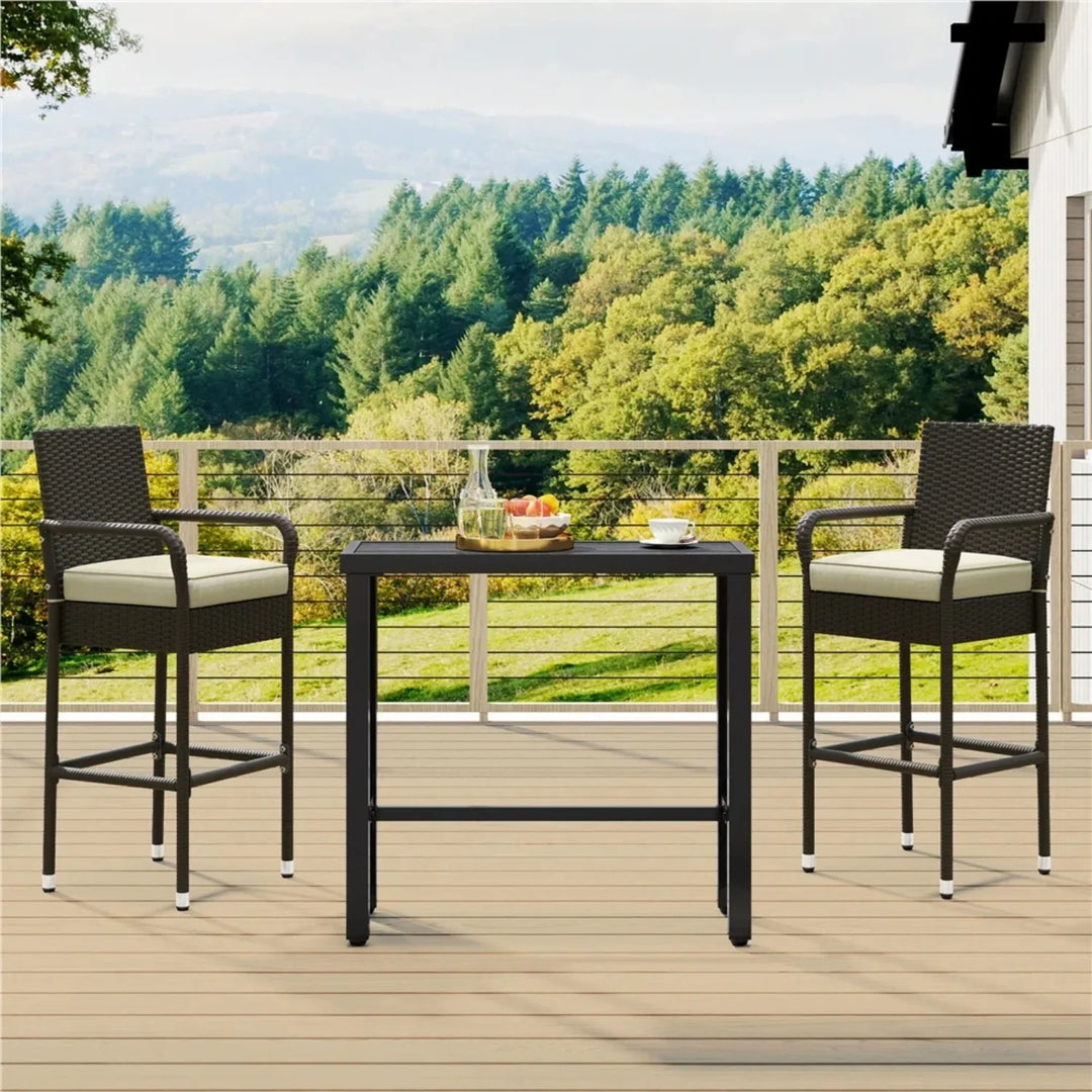 Anneliese Outdoor Rattan Wicker 2-Piece Bar Chairs