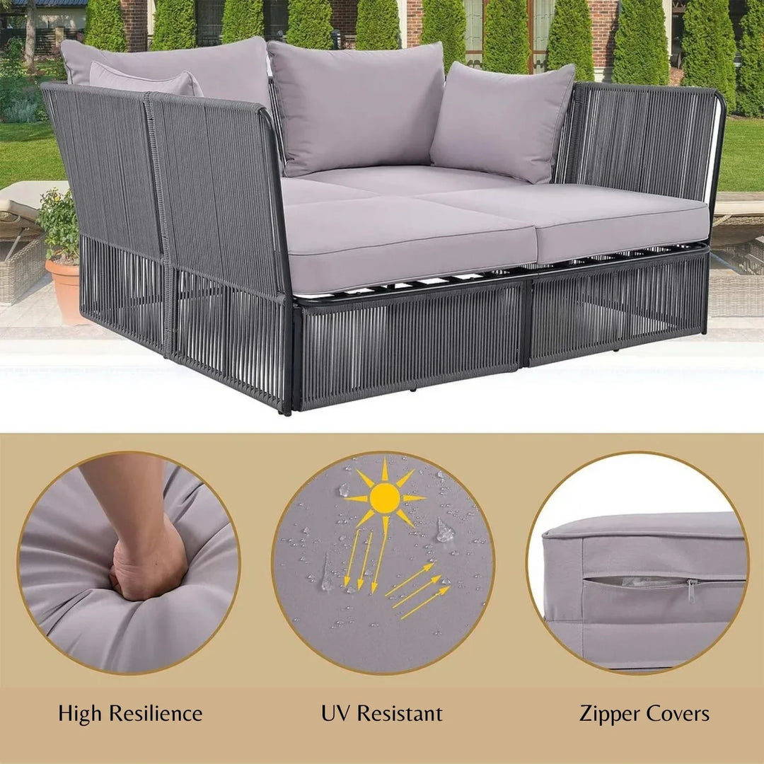 Bilha Outdoor Rope 2 Seater Patio Daybed With Side Table