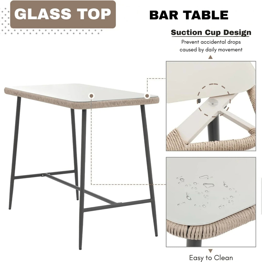 Ekatra Premium Outdoor Rope 5-Piece Bar Set With a High-Top Table