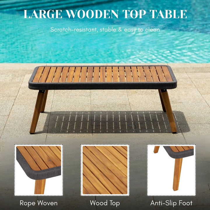 Riley 4-Piece Outdoor Rope Patio Furniture Set with Wood-Top Table