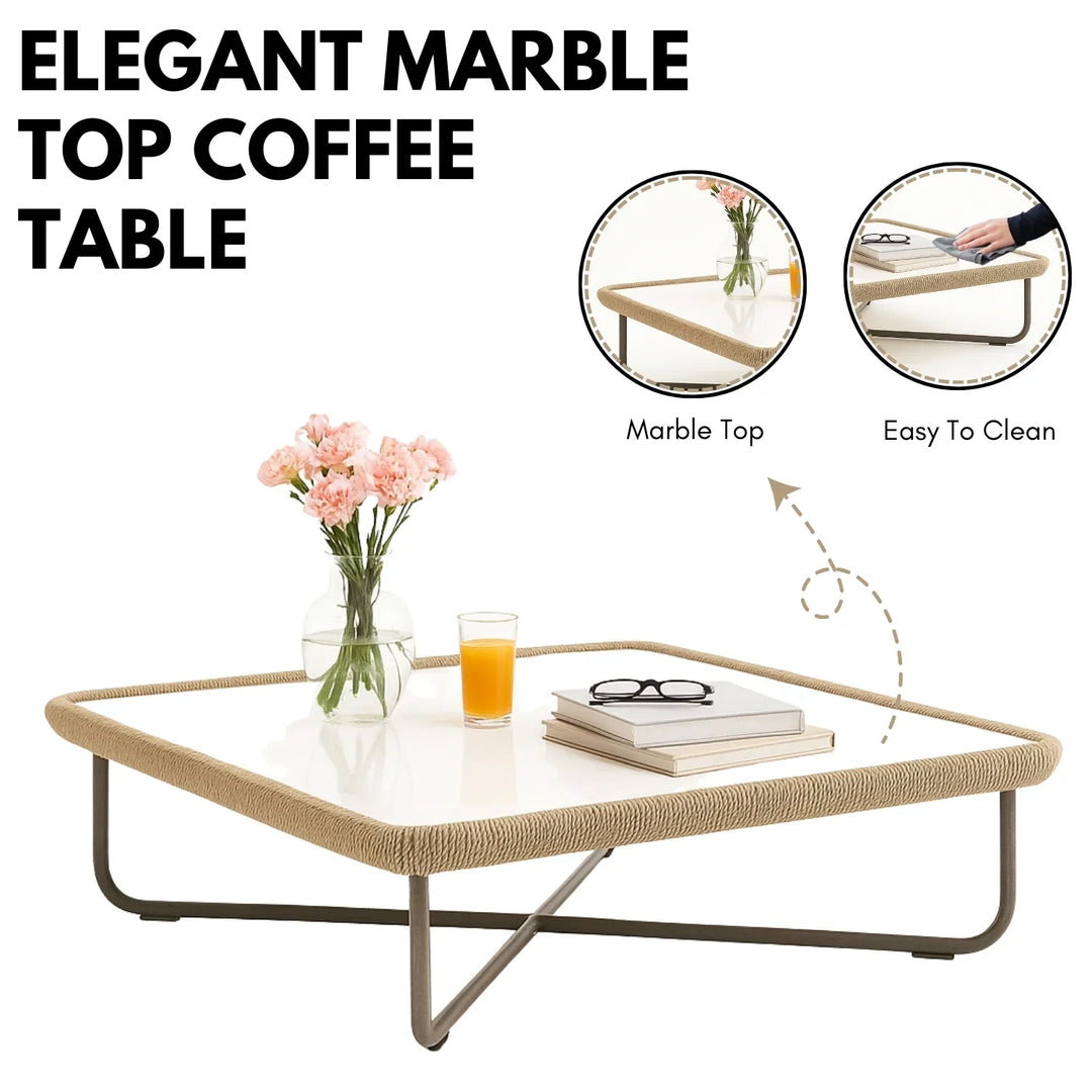 Lavika Outdoor 5pcs All-Weather Rope Sofa Set with Cushions (Beige & White)