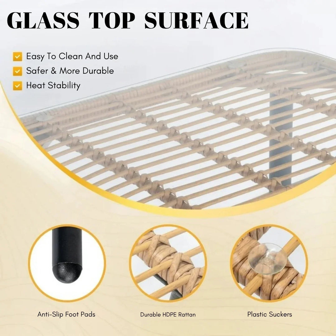 Macarena 5-Piece Outdoor Patio Dining Set With Rattan Chairs & Glass-Top Table