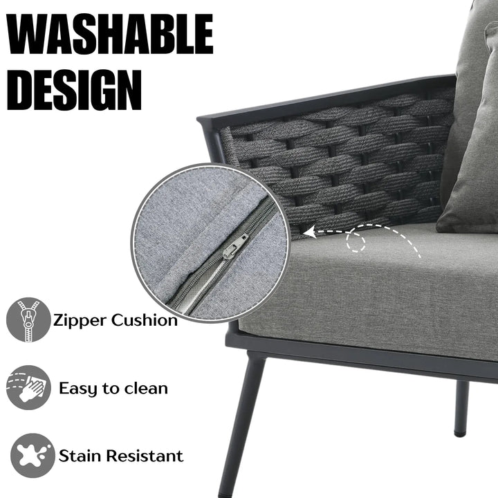 Elvira 4 Piece Outdoor Rope Sofa Set with Wooden Top Table