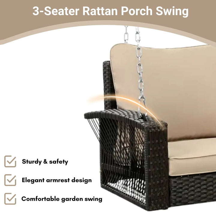 Hortense Outdoor Large HDPE Wicker 3-Person Porch Swing